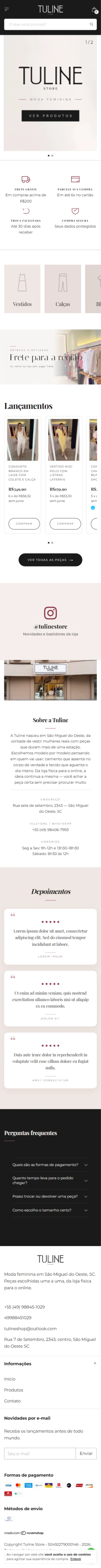 Loja da Tuline no celular.